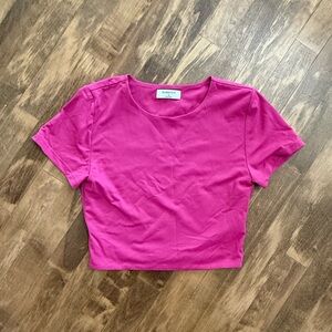 Babaton Pink Fitted Crop T-Shirt